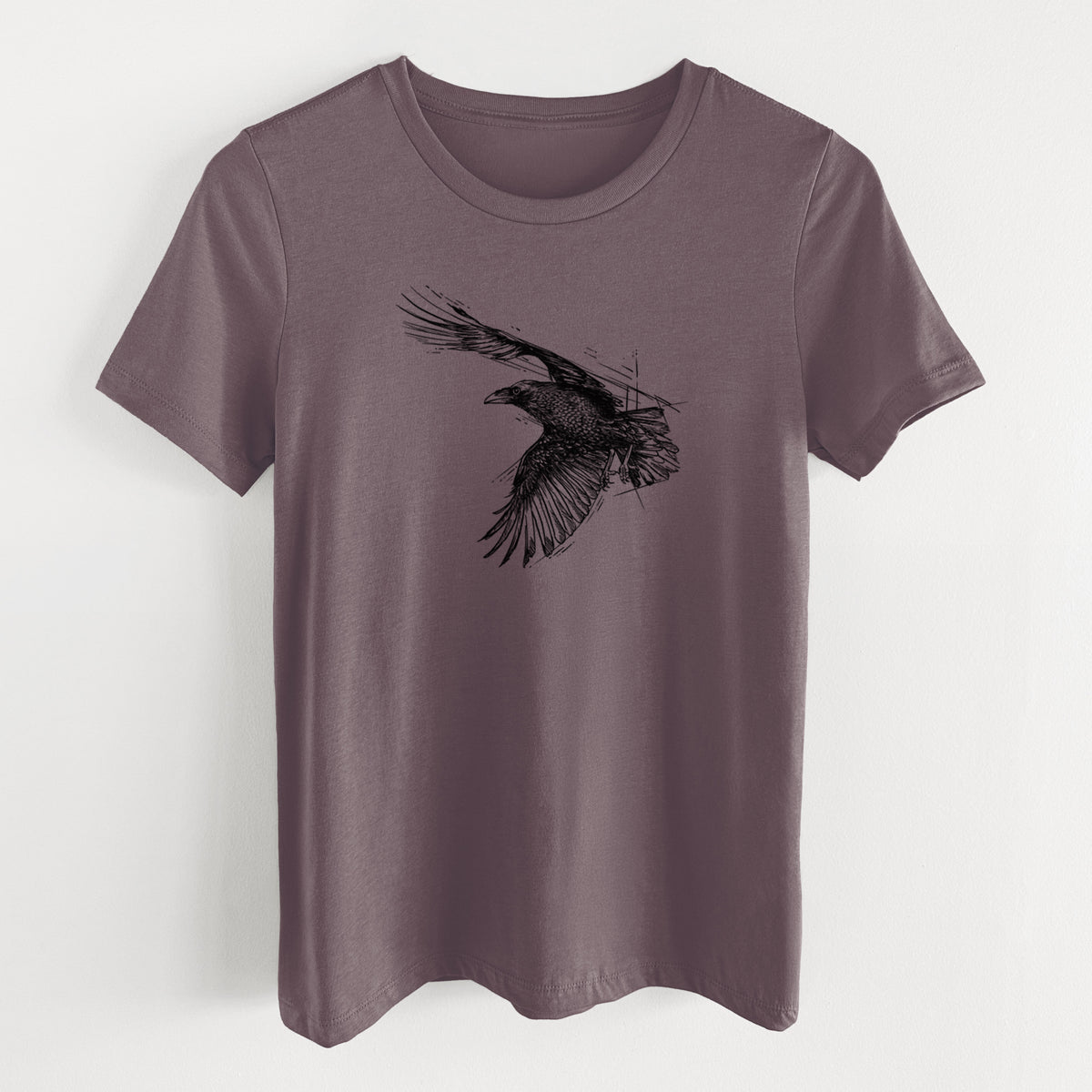 Flying Raven - Corvus corax - Women&#39;s Lightweight Relaxed Fit 100% Cotton Crewneck