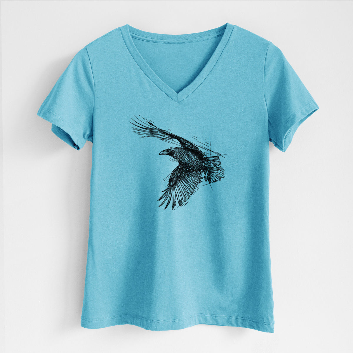 Flying Raven - Corvus corax - Women&#39;s Lightweight Relaxed Fit 100% Cotton V-neck