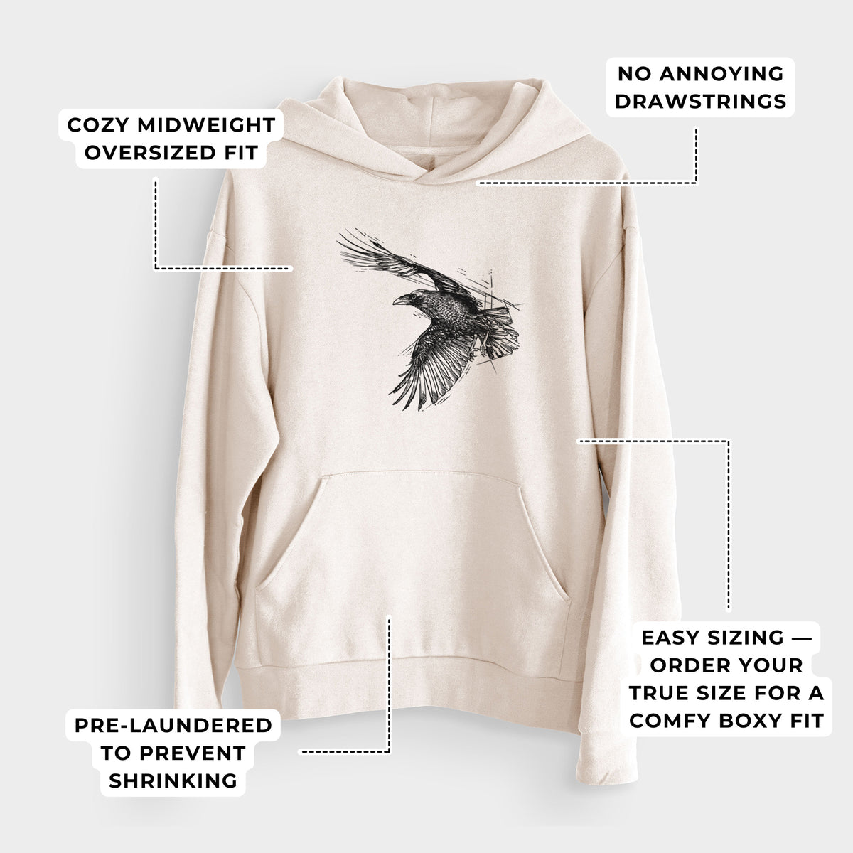 Flying Raven - Corvus corax  - Bodega Midweight Hoodie