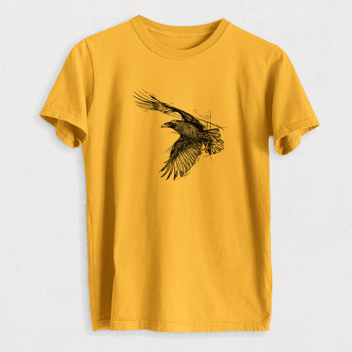 Flying Raven - Corvus corax - Heavyweight Men&#39;s 100% Organic Cotton Tee