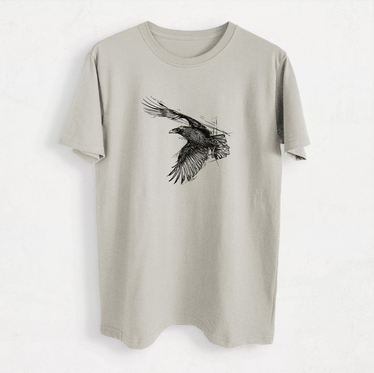 Flying Raven - Corvus corax - Heavyweight Men&#39;s 100% Organic Cotton Tee