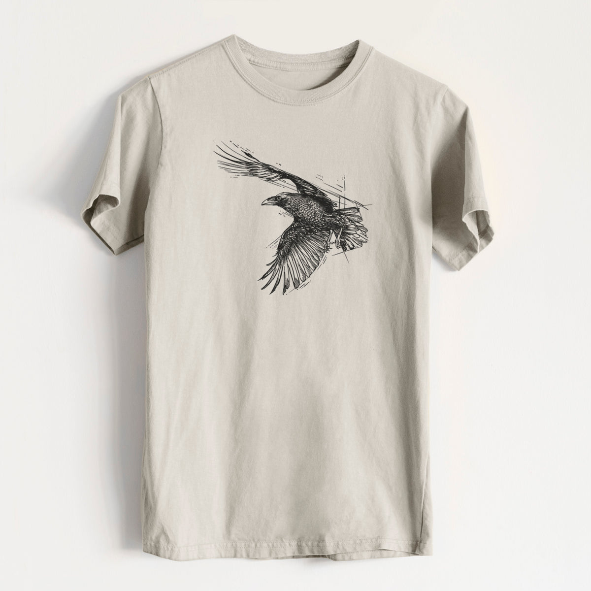 Flying Raven - Corvus corax - Heavyweight Men&#39;s 100% Organic Cotton Tee