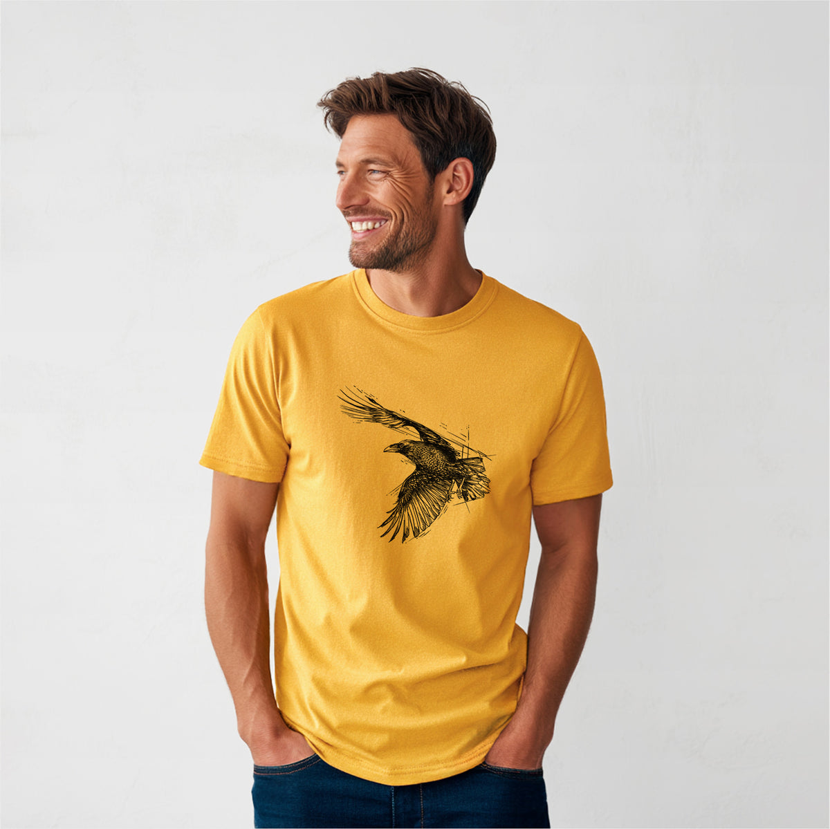 Flying Raven - Corvus corax - Heavyweight Men&#39;s 100% Organic Cotton Tee