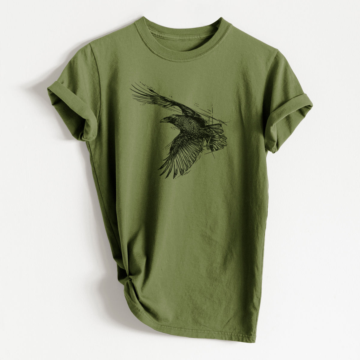 Flying Raven - Corvus corax - Heavyweight Men&#39;s 100% Organic Cotton Tee