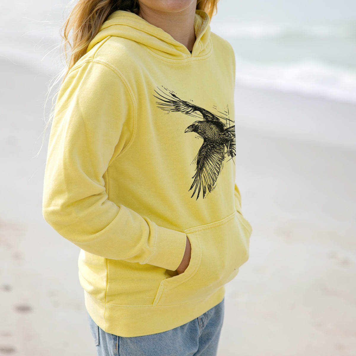 Flying Raven - Corvus corax - Youth Pigment Dyed Hoodie