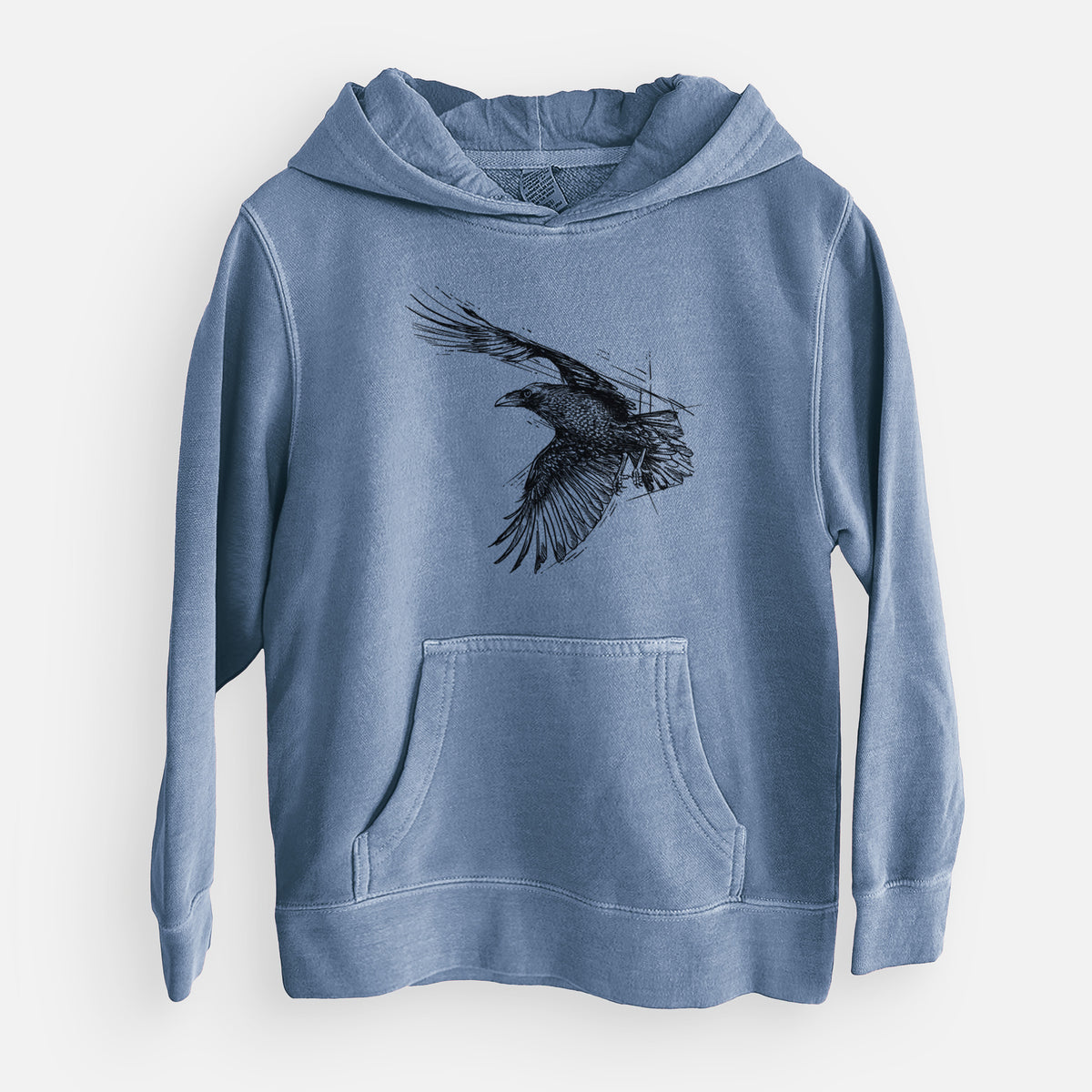 Flying Raven - Corvus corax - Youth Pigment Dyed Hoodie