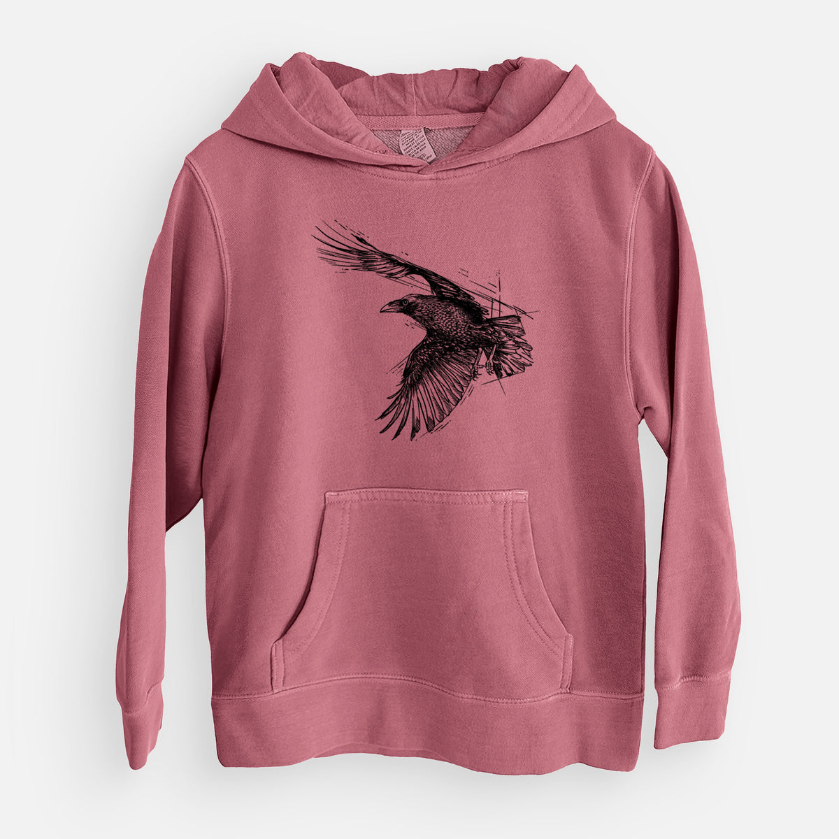 Flying Raven - Corvus corax - Youth Pigment Dyed Hoodie