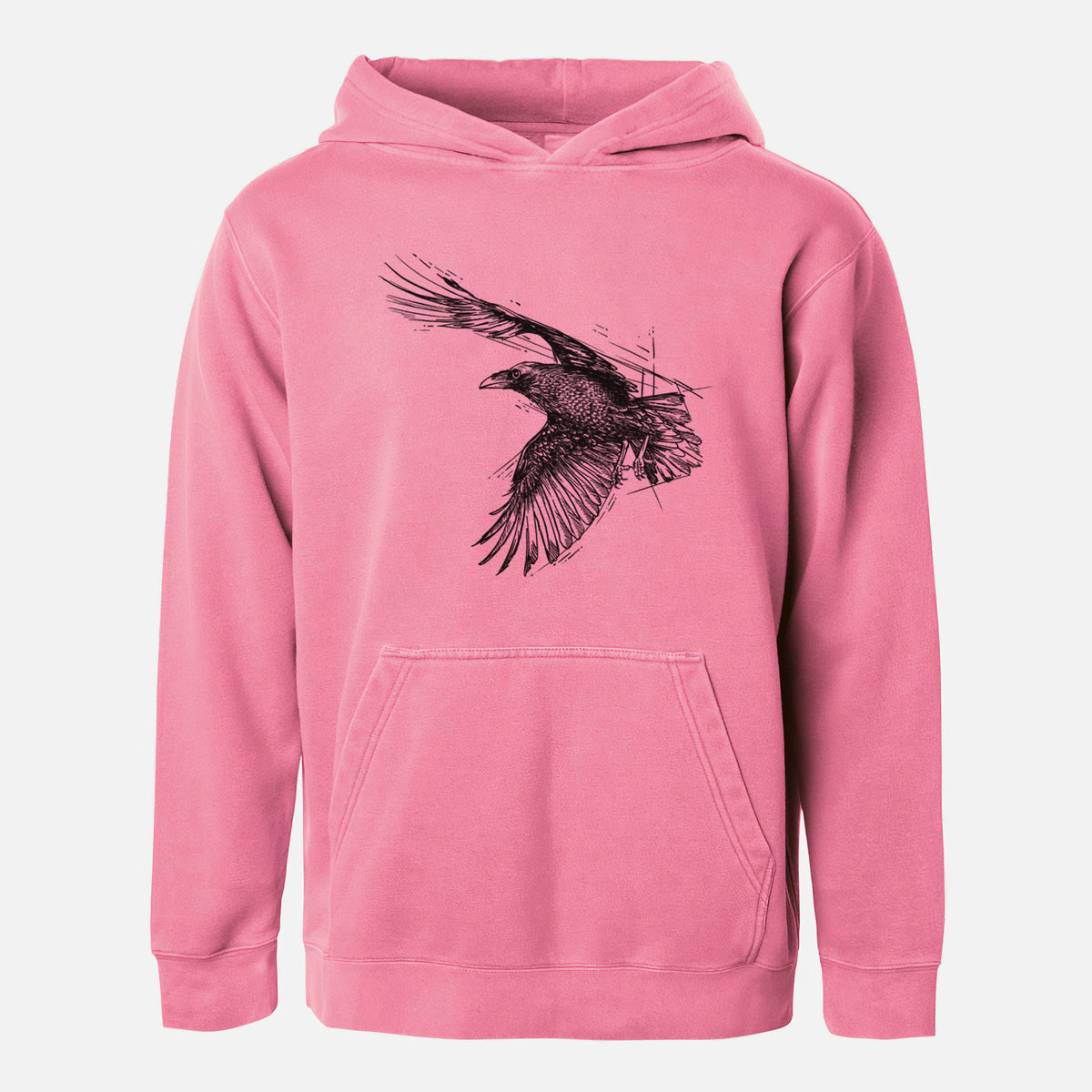 Flying Raven - Corvus corax - Youth Pigment Dyed Hoodie