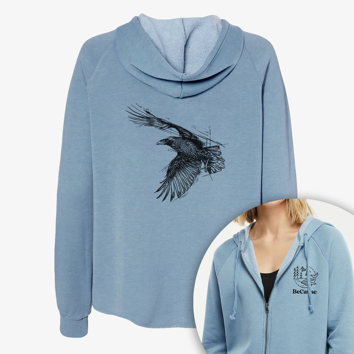 Flying Raven - Corvus corax - Women&#39;s Cali Wave Zip-Up Sweatshirt