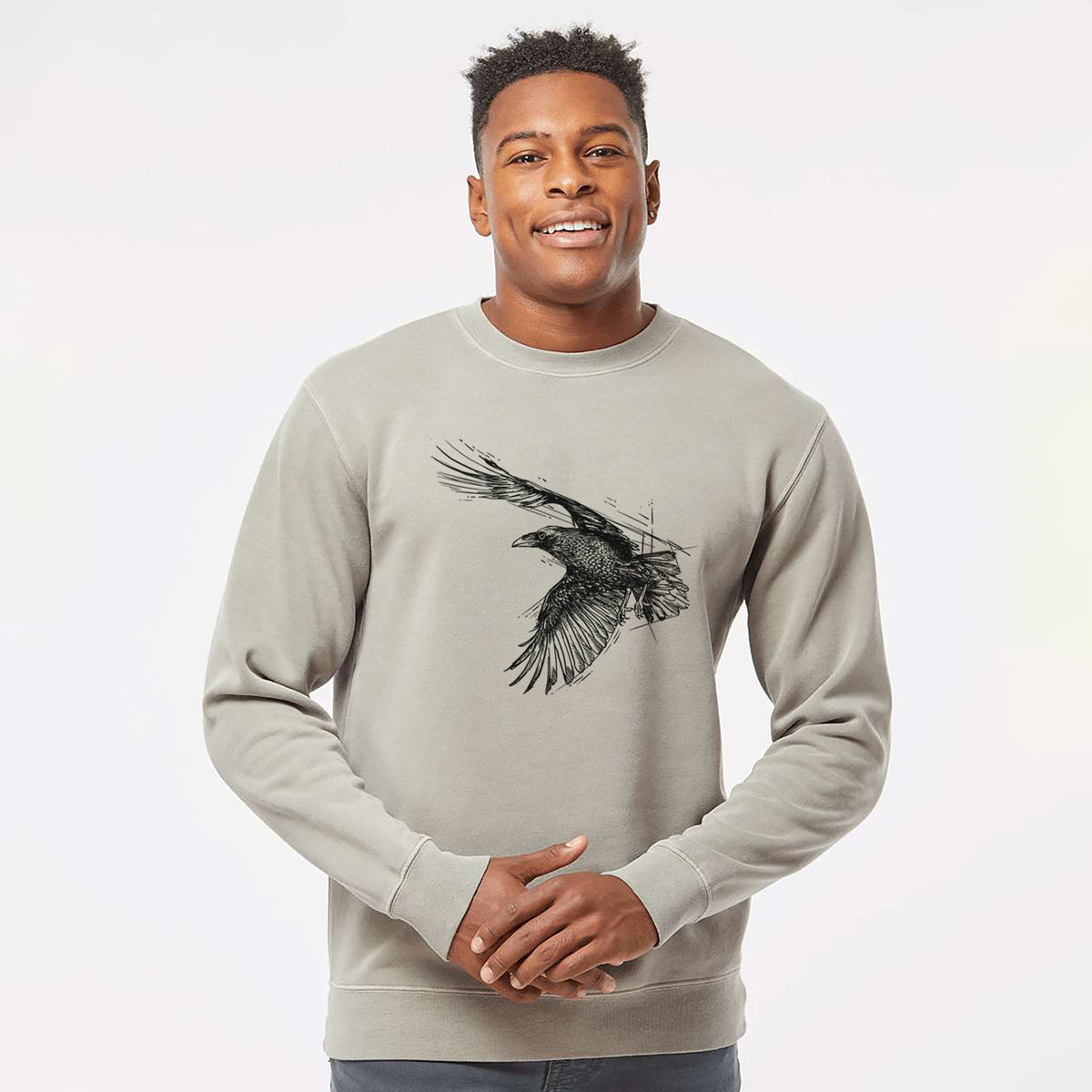 Flying Raven - Corvus corax - Unisex Pigment Dyed Crew Sweatshirt