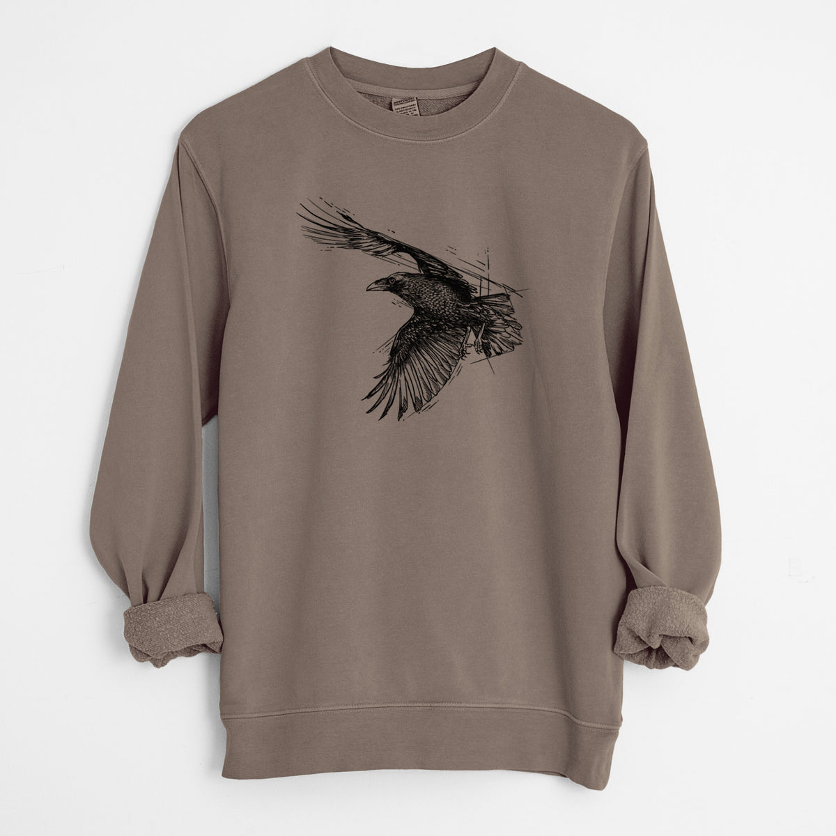 Flying Raven - Corvus corax - Unisex Pigment Dyed Crew Sweatshirt in Espresso Brown Color