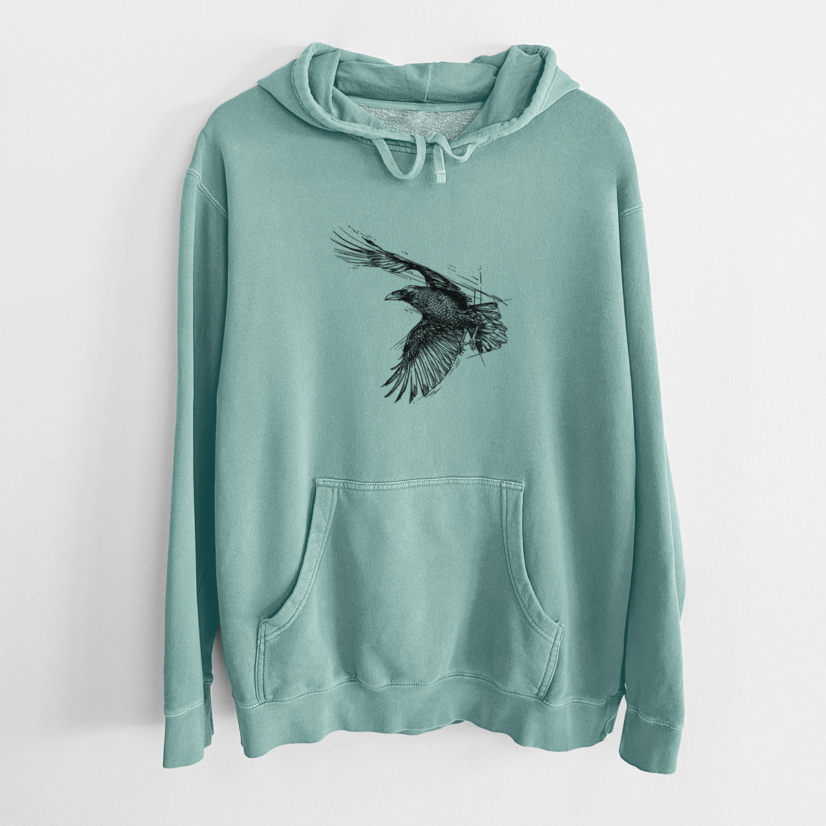 Flying Raven - Corvus corax - Unisex Pigment Dyed Hoodie