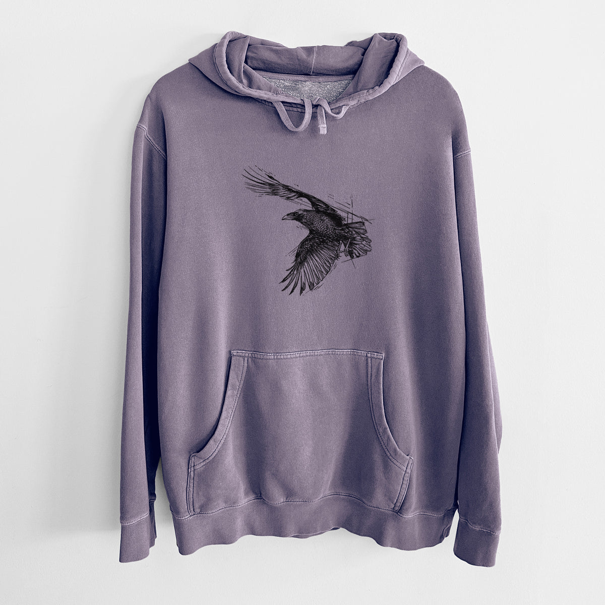 Flying Raven - Corvus corax - Unisex Pigment Dyed Hoodie