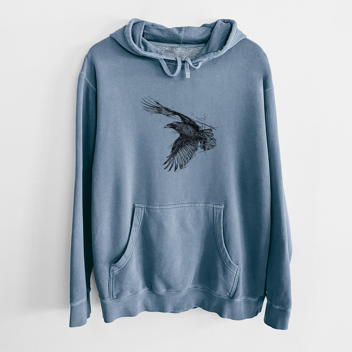 Flying Raven - Corvus corax - Unisex Pigment Dyed Hoodie