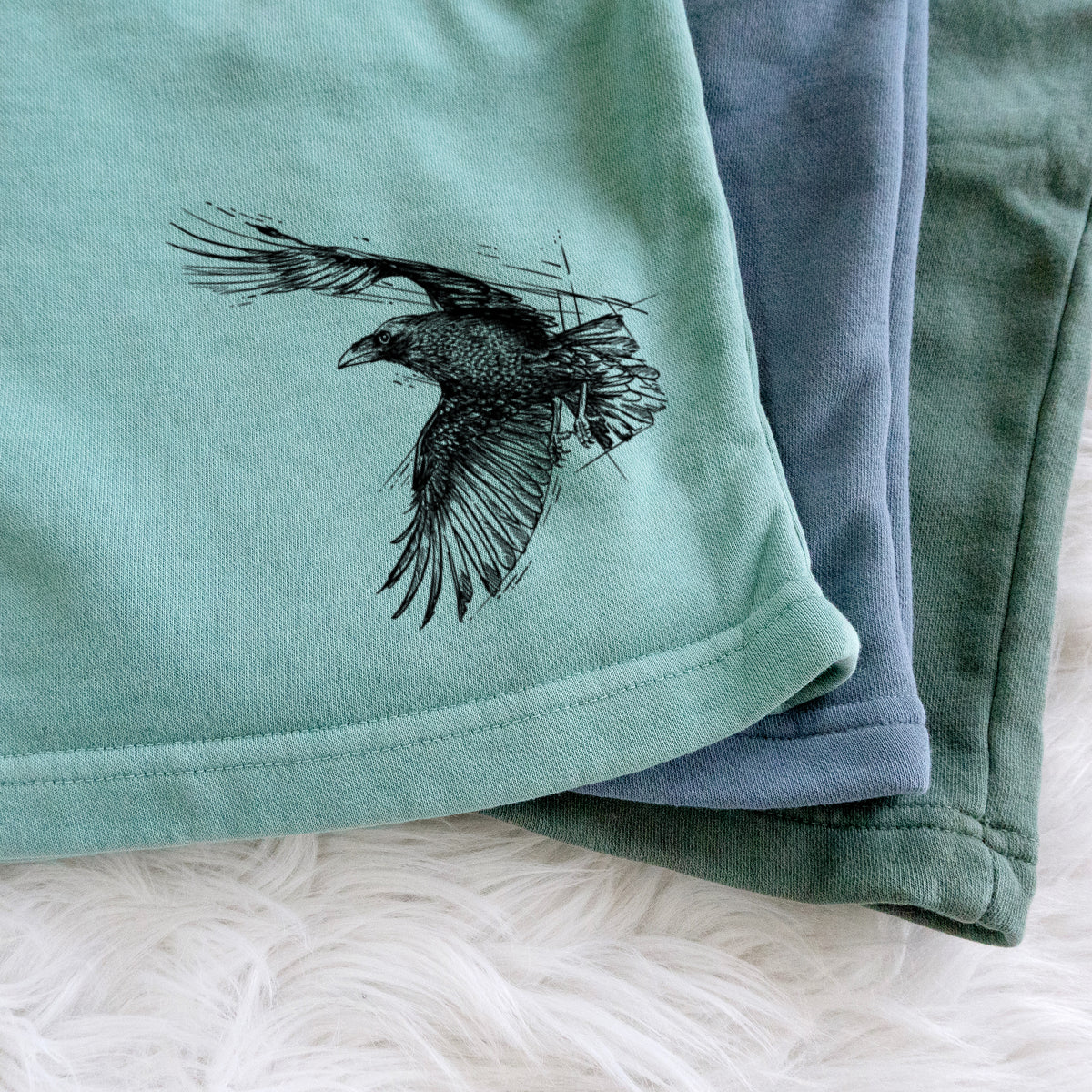 Flying Raven - Corvus corax - Unisex Pigment Dyed Shorts