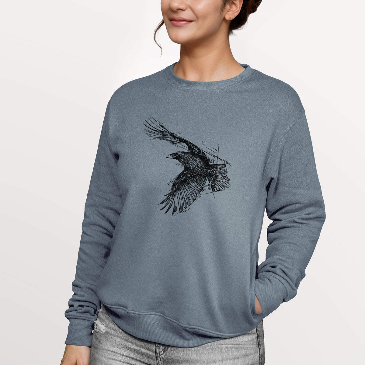 Flying Raven - Corvus corax  - Unisex Reclaimed Crewneck Sweatshirt