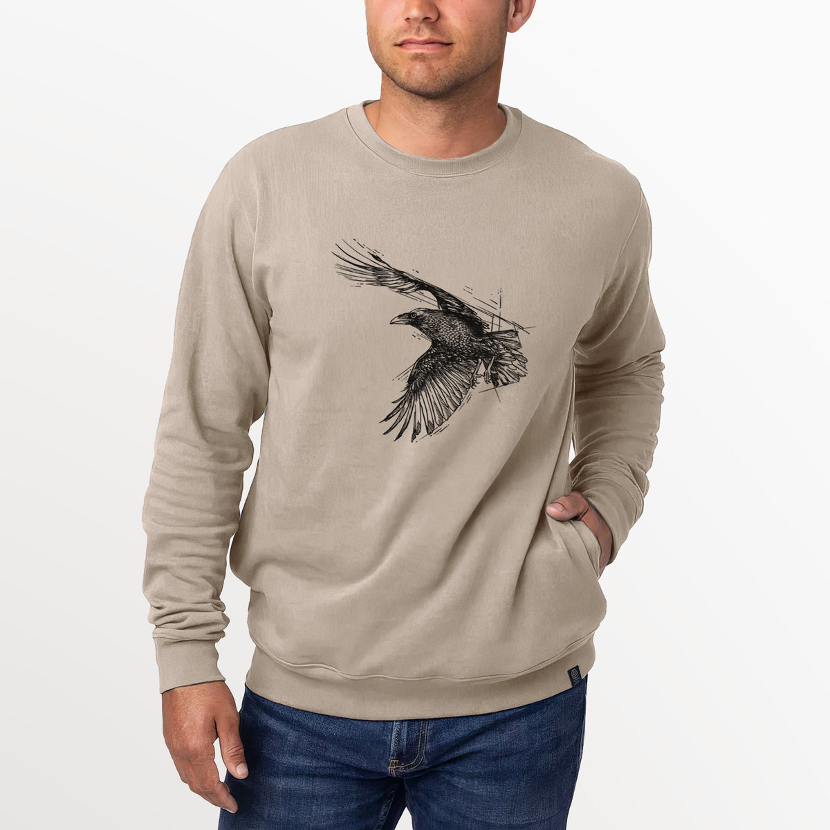 Flying Raven - Corvus corax  - Unisex Reclaimed Crewneck Sweatshirt