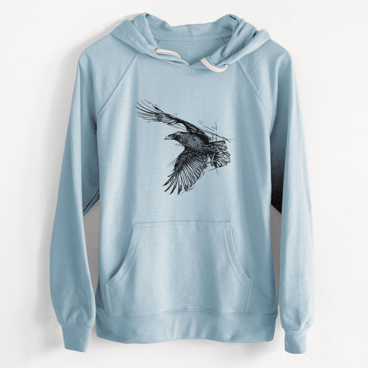 CLEARANCE - Flying Raven - Corvus corax  - Unisex Slim Fit Loopback Terry Hoodie