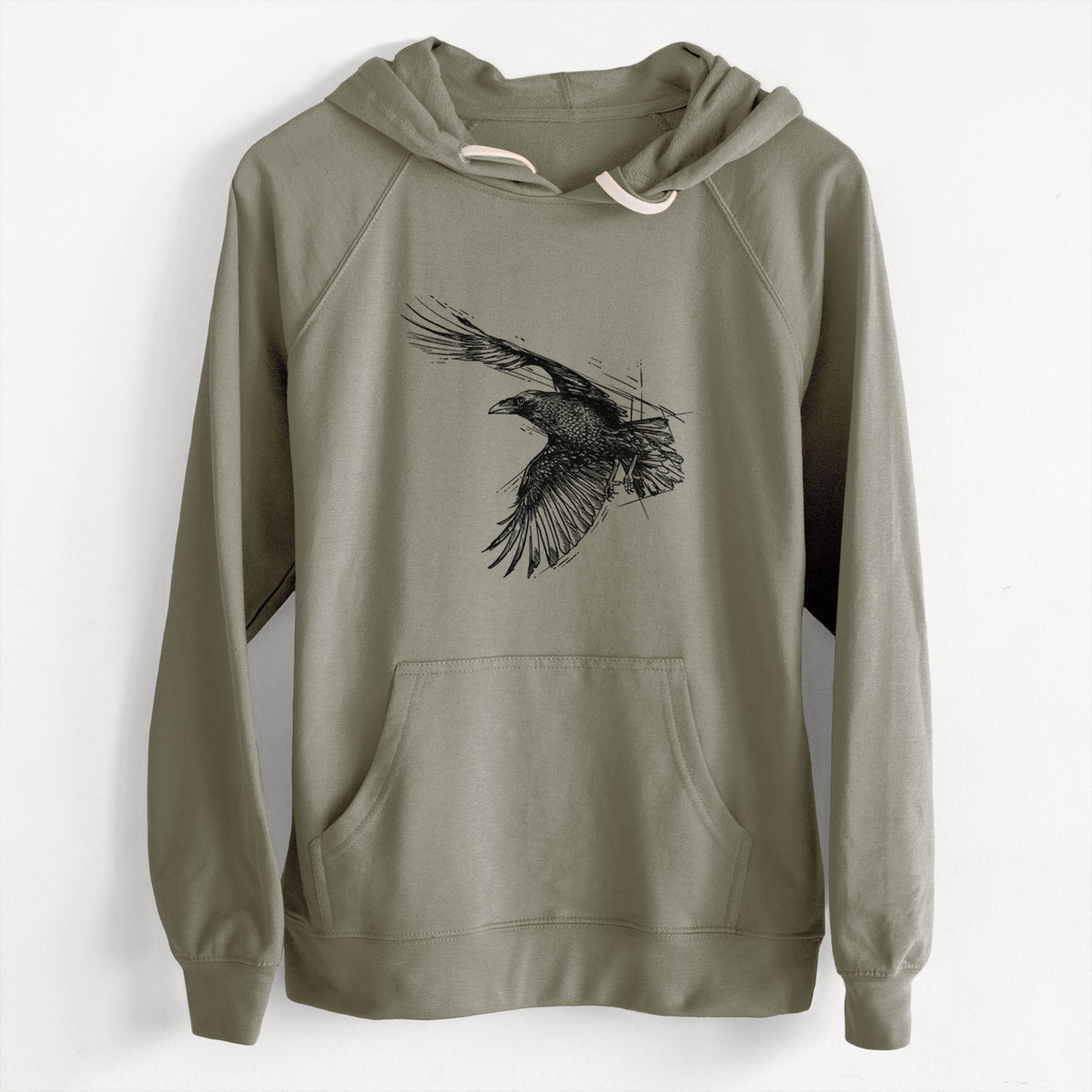 CLEARANCE - Flying Raven - Corvus corax  - Unisex Slim Fit Loopback Terry Hoodie