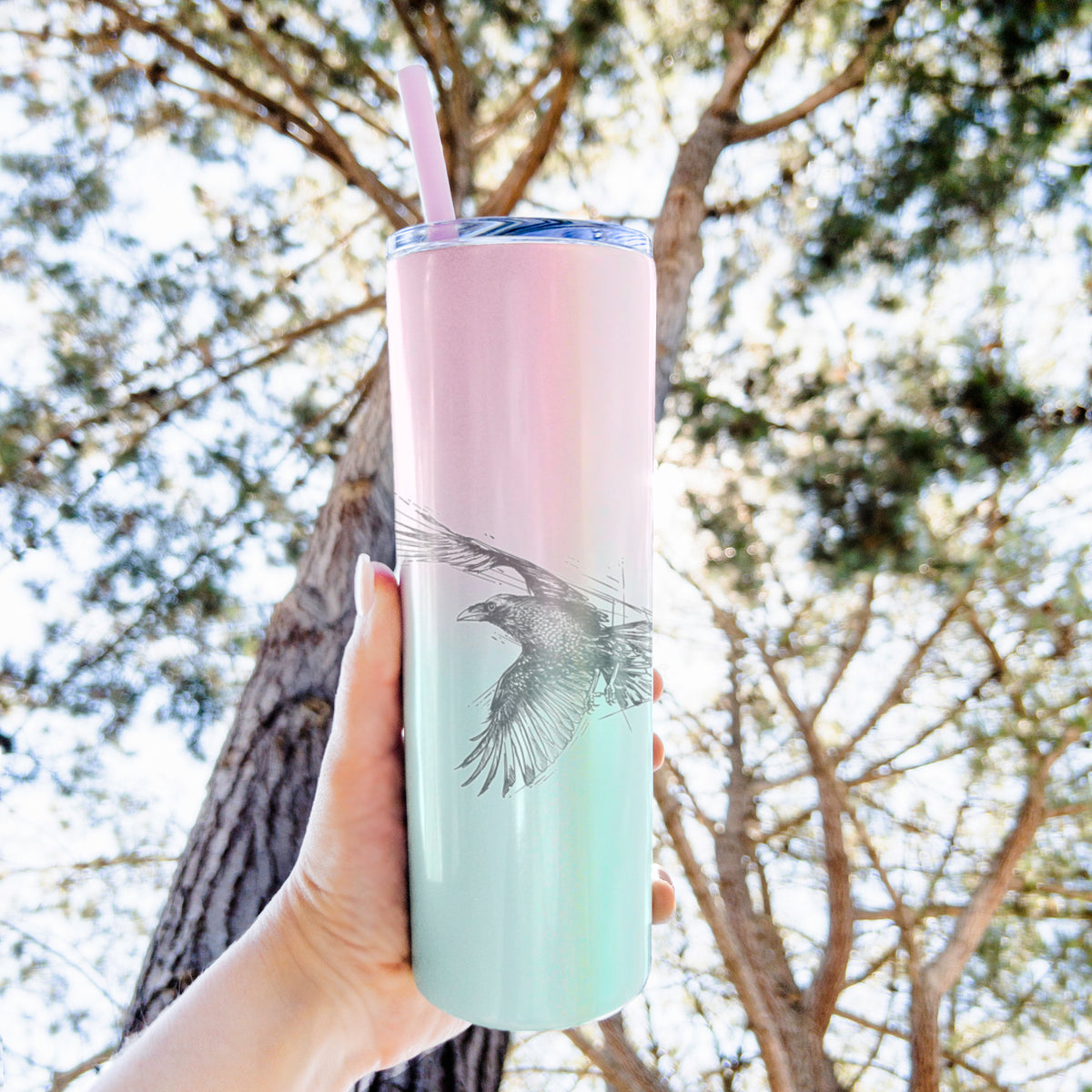 Flying Raven - Corvus corax - 20oz Skinny Tumbler