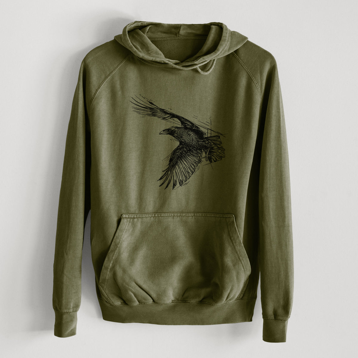 Flying Raven - Corvus corax  - Mid-Weight Unisex Vintage 100% Cotton Hoodie