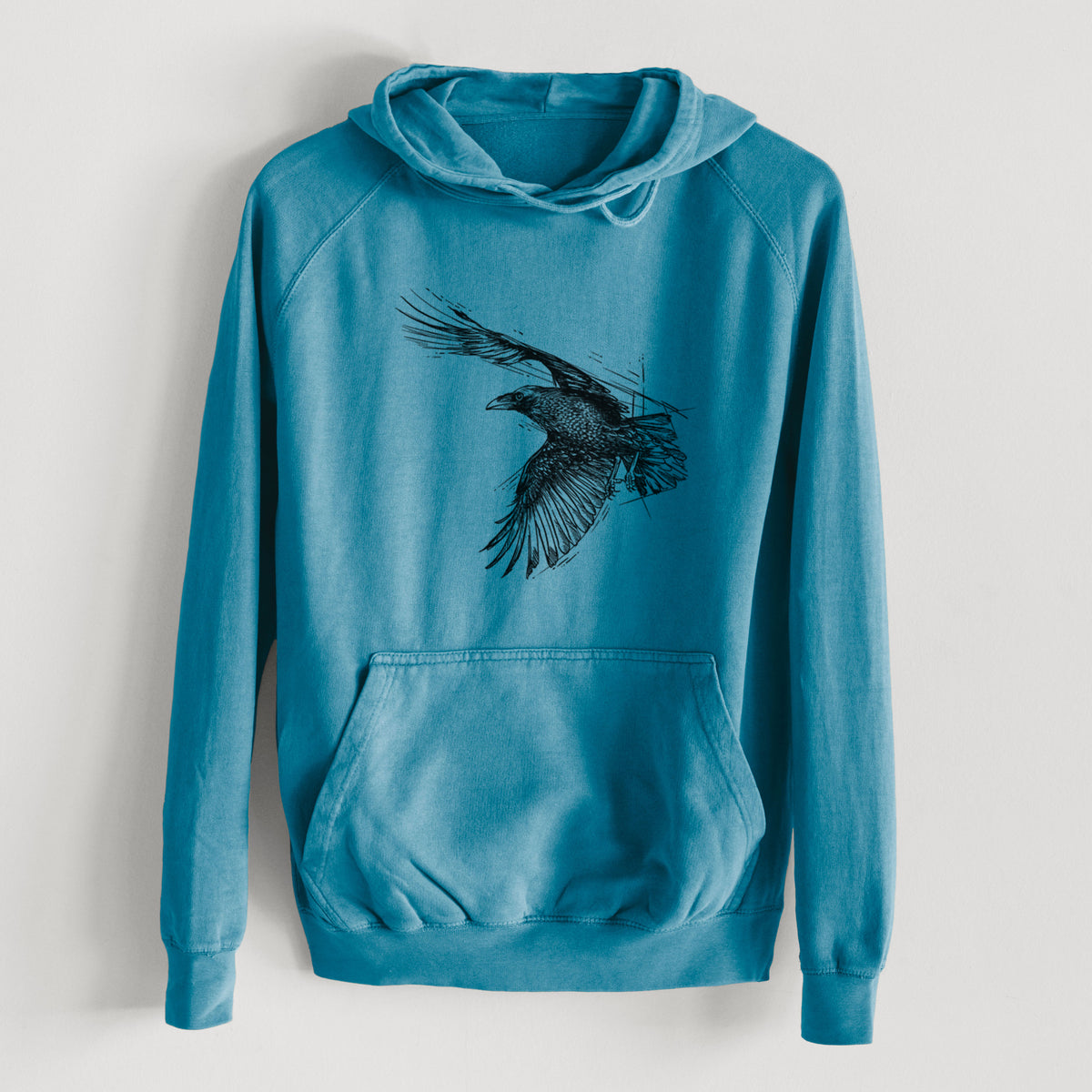 Flying Raven - Corvus corax  - Mid-Weight Unisex Vintage 100% Cotton Hoodie