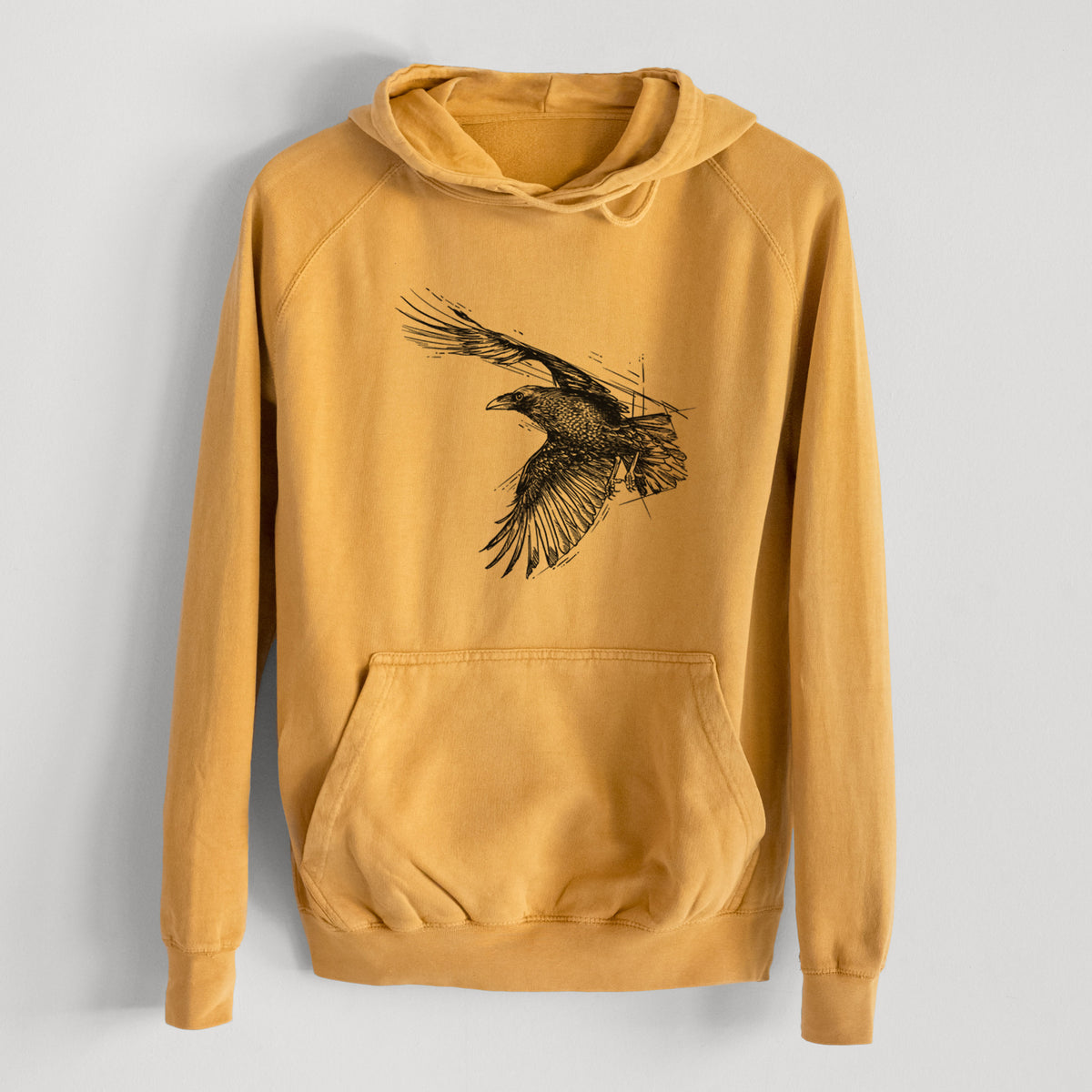 Flying Raven - Corvus corax  - Mid-Weight Unisex Vintage 100% Cotton Hoodie