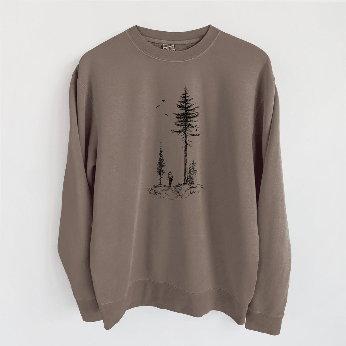 Forest Explorer - Unisex Pigment Dyed Crew Sweatshirt in Espresso Brown Color