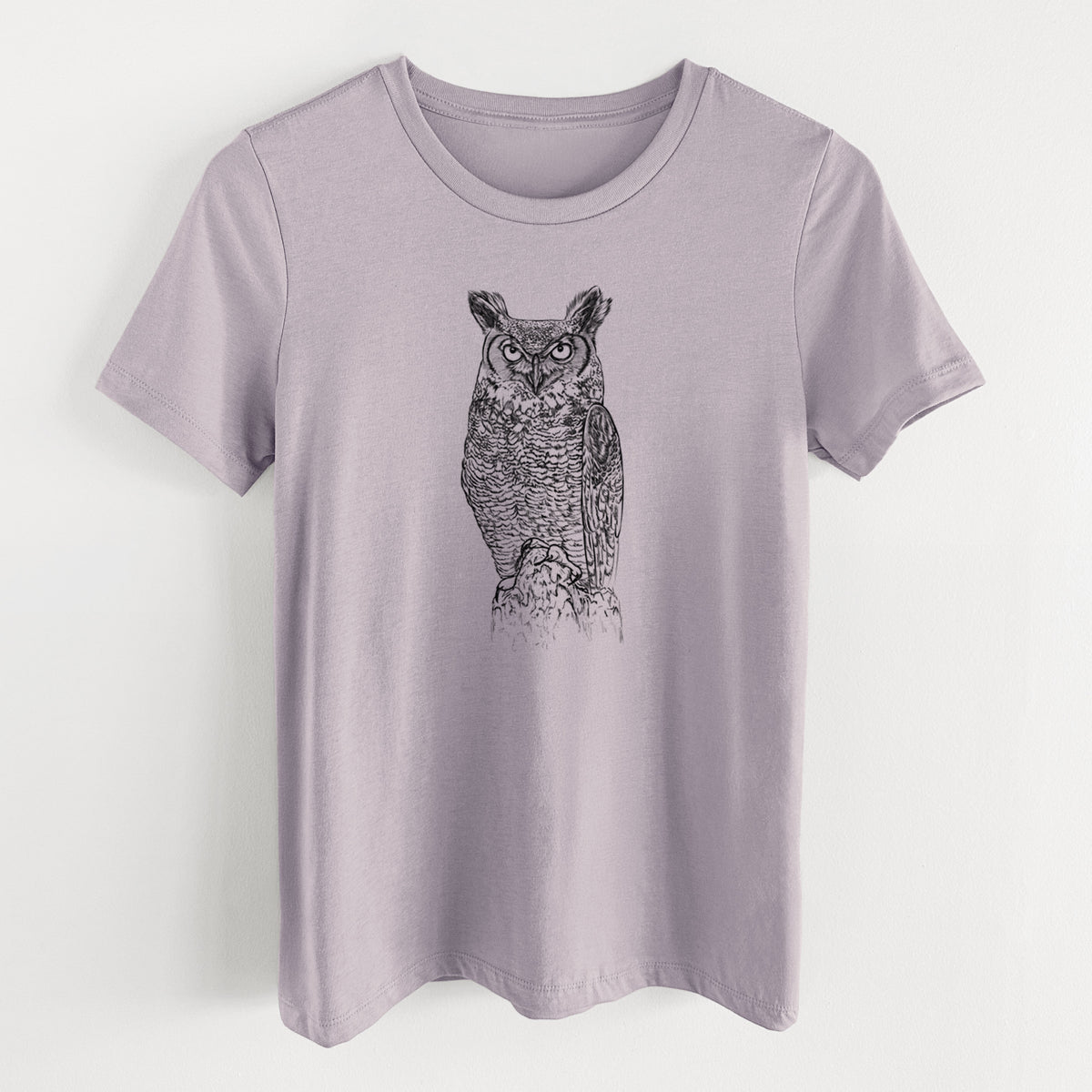 Bubo virginianus - Great Horned Owl - Women&#39;s Lightweight Relaxed Fit 100% Cotton Crewneck