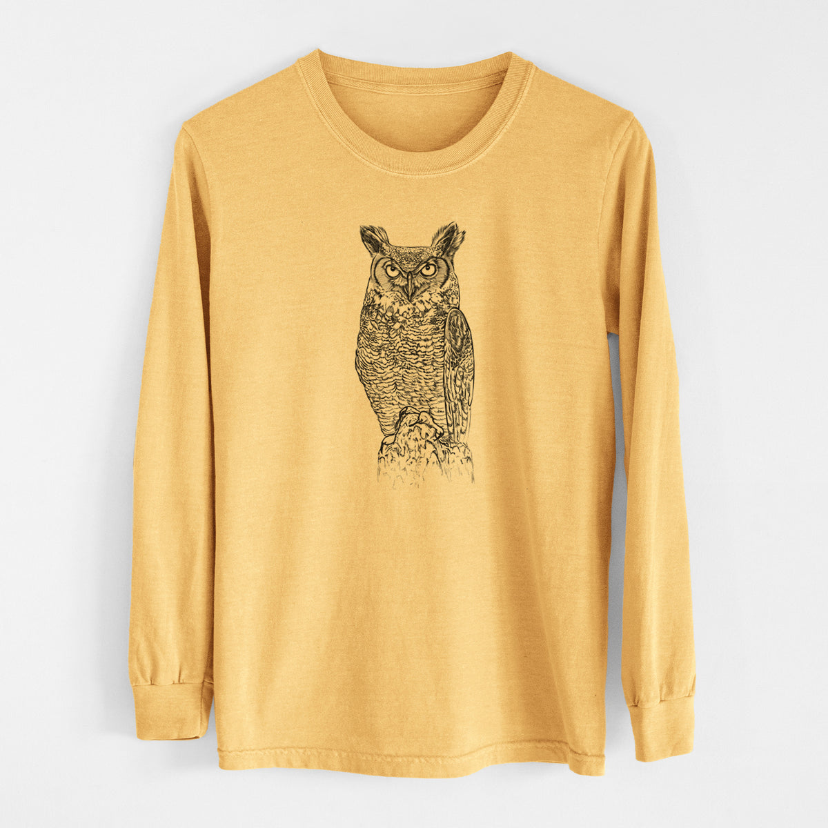 Bubo virginianus - Great Horned Owl - Men&#39;s Heavyweight 100% Cotton Long Sleeve