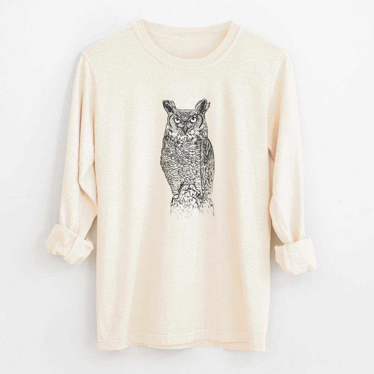 Bubo virginianus - Great Horned Owl - Unisex Comfort Colors 100% Cotton Long Sleeve
