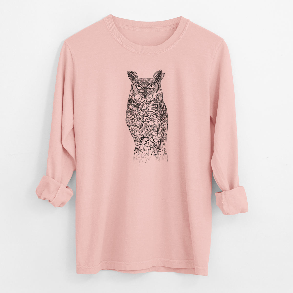 Bubo virginianus - Great Horned Owl - Men&#39;s Heavyweight 100% Cotton Long Sleeve