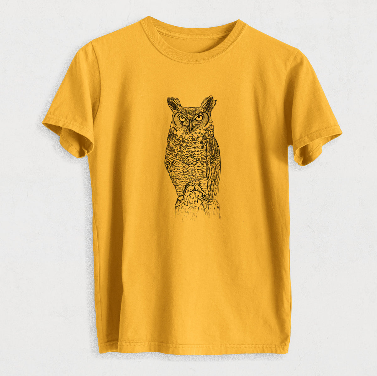 Bubo virginianus - Great Horned Owl - Heavyweight Men&#39;s 100% Organic Cotton Tee