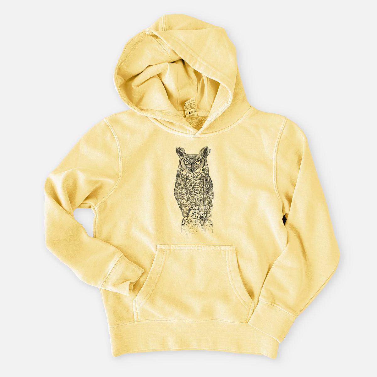 Bubo virginianus - Great Horned Owl - Youth Pigment Dyed Hoodie