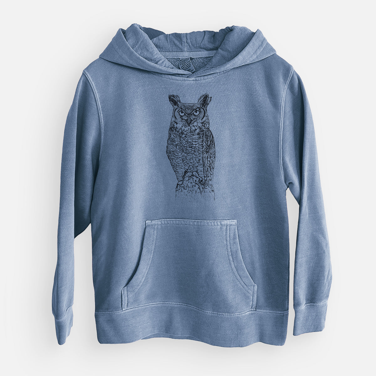 Bubo virginianus - Great Horned Owl - Youth Pigment Dyed Hoodie