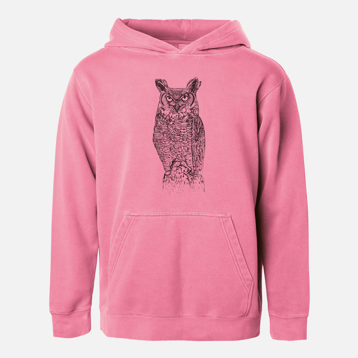 Bubo virginianus - Great Horned Owl - Youth Pigment Dyed Hoodie