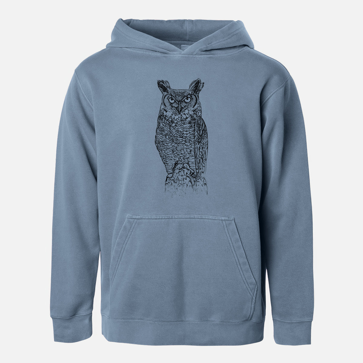 Bubo virginianus - Great Horned Owl - Youth Pigment Dyed Hoodie
