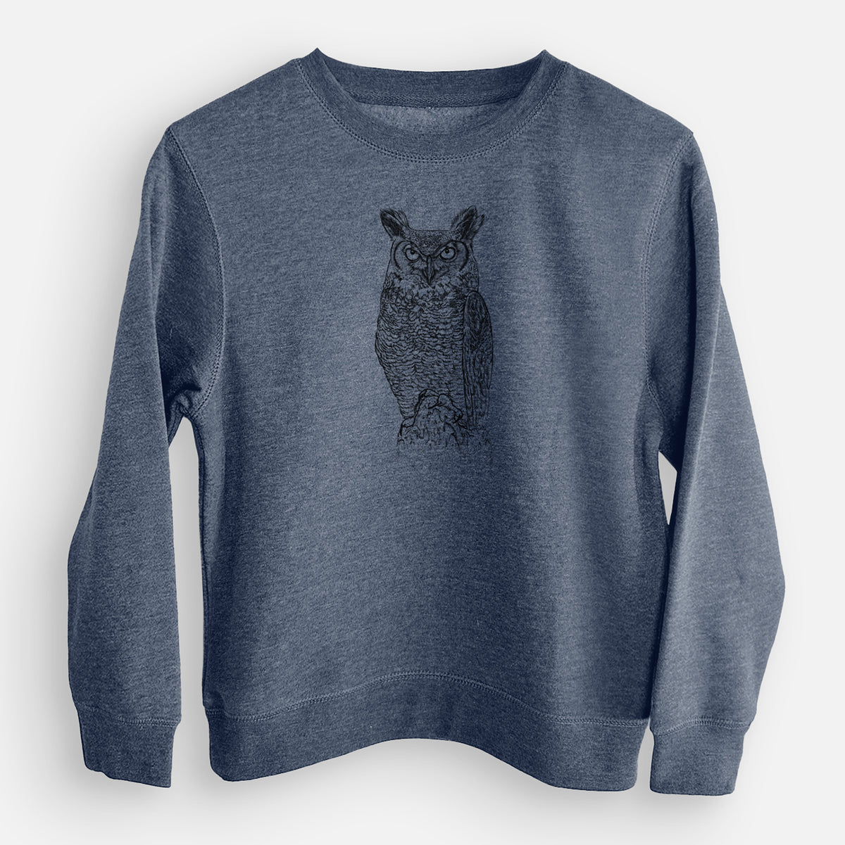 Bubo virginianus - Great Horned Owl - Youth Lightweight Crewneck Sweatshirt