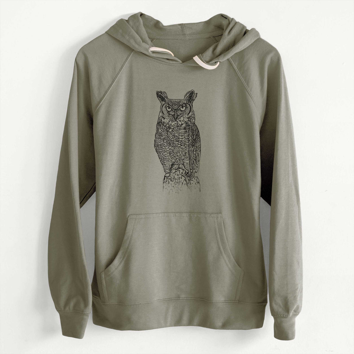 CLEARANCE - Bubo virginianus - Great Horned Owl  - Unisex Slim Fit Loopback Terry Hoodie