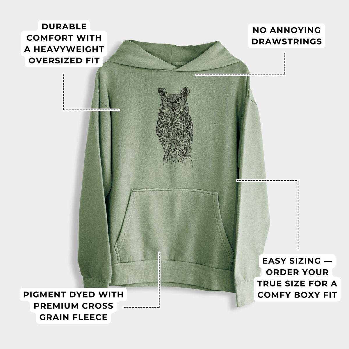 Bubo virginianus - Great Horned Owl  - Urban Heavyweight Hoodie