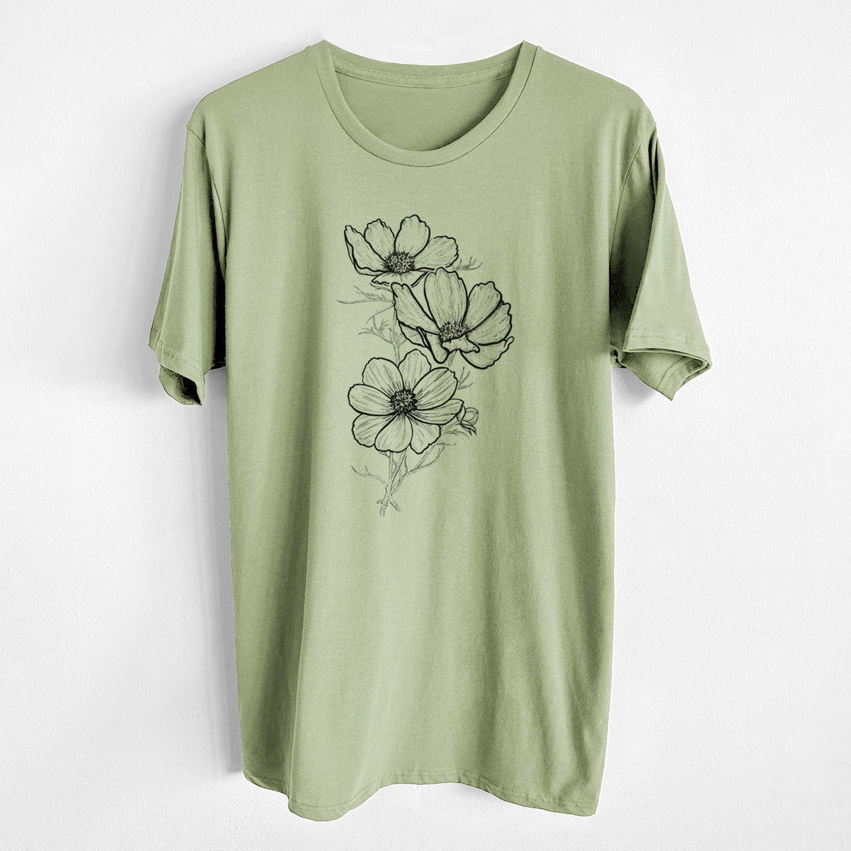 CLOSEOUT - Garden Cosmos - Apollo White Cosmos bipinnatus - Unisex Crewneck - Made in USA - 100% Organic Cotton