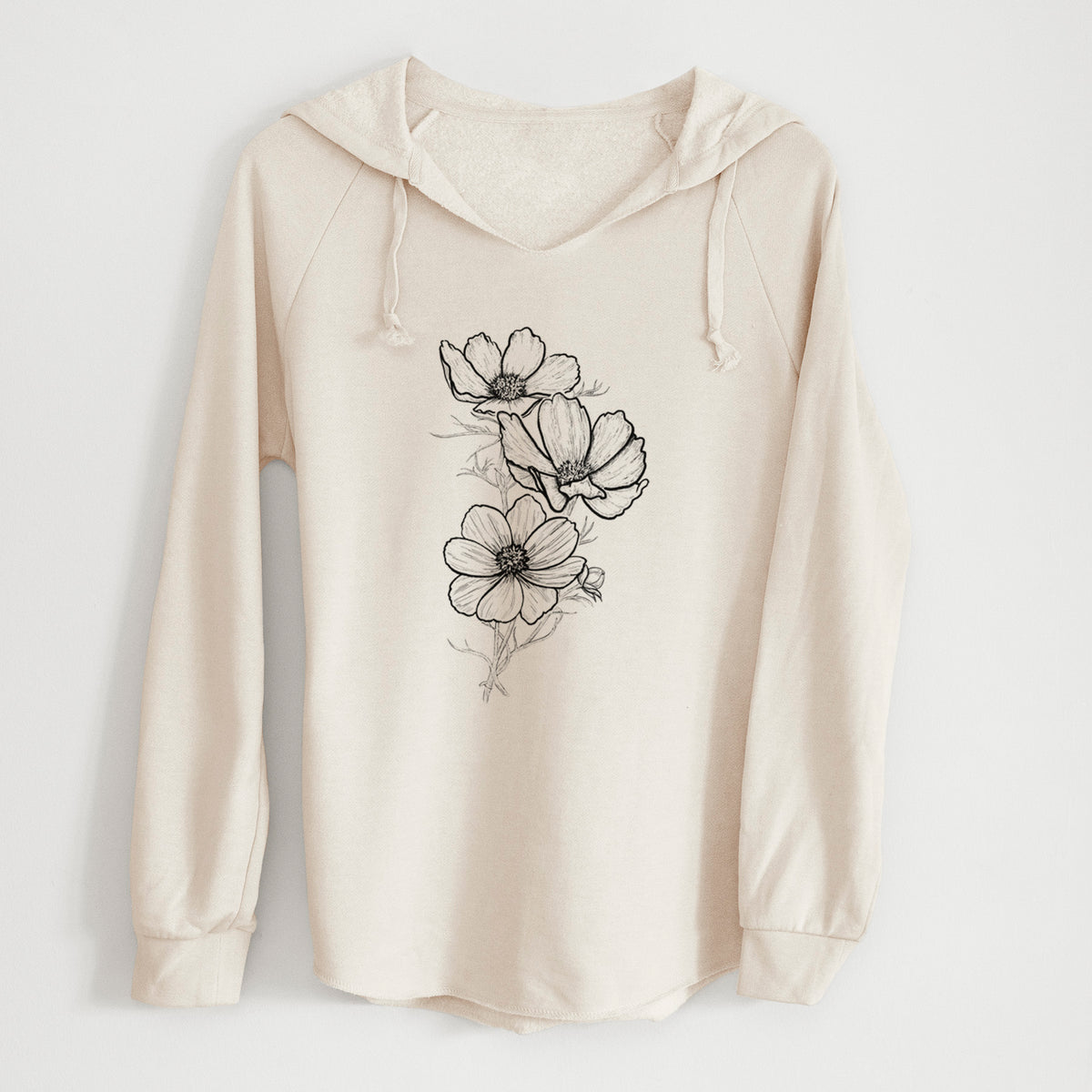 Garden Cosmos - Apollo White Cosmos bipinnatus - Cali Wave Hooded Sweatshirt