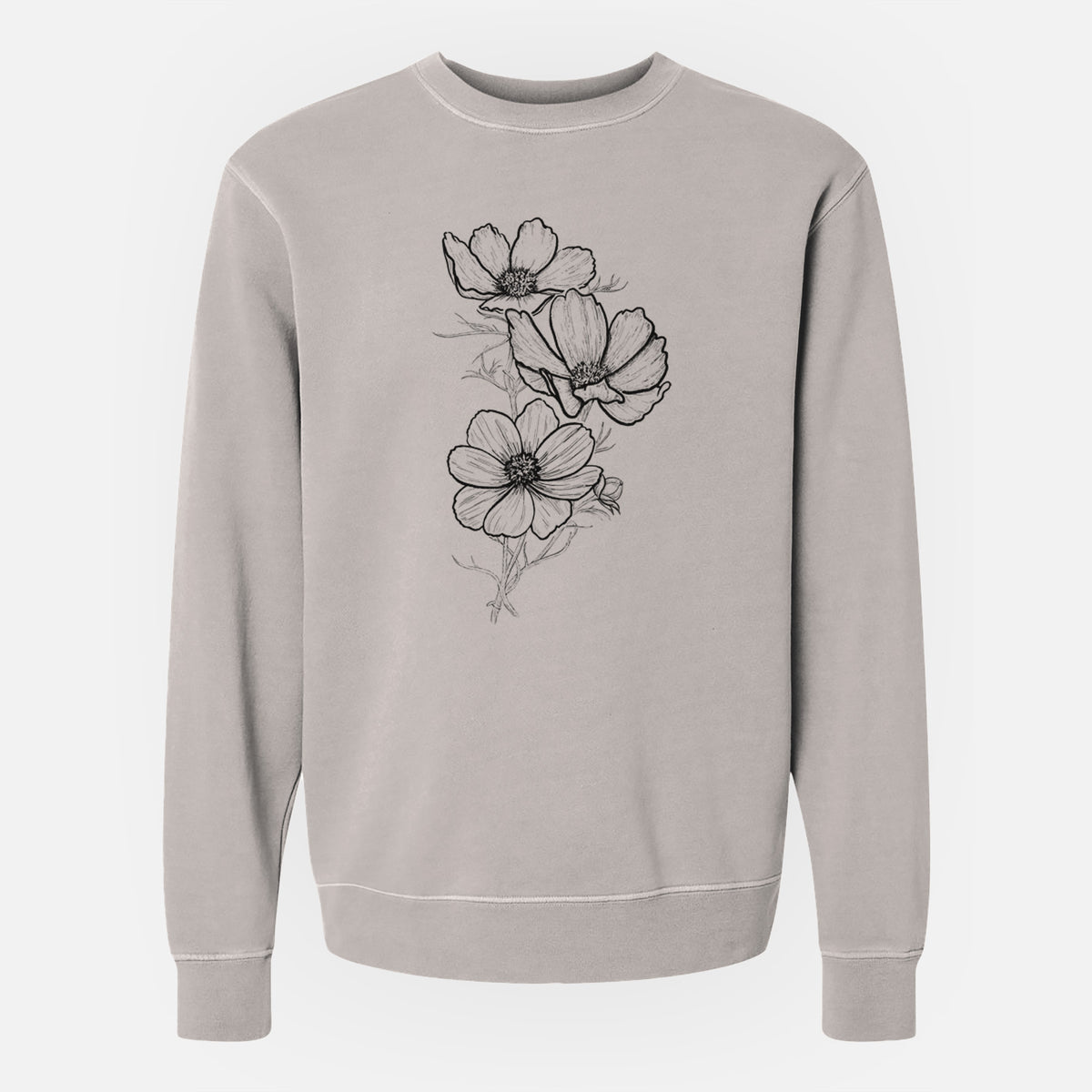 Garden Cosmos - Apollo White Cosmos bipinnatus - Unisex Pigment Dyed Crew Sweatshirt