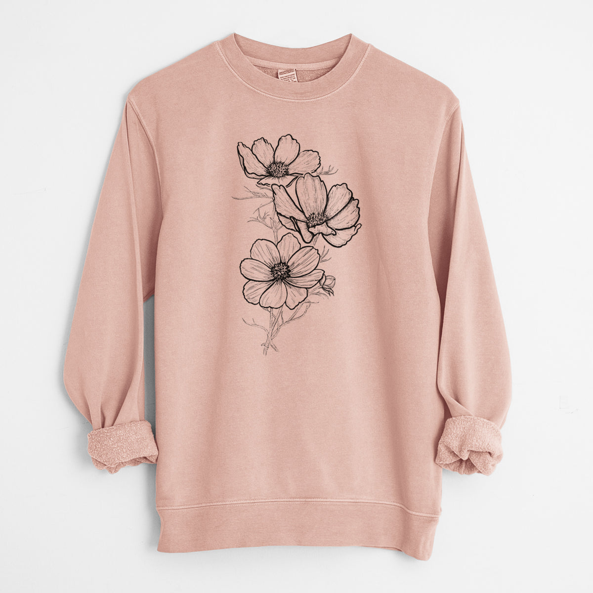 Garden Cosmos - Apollo White Cosmos bipinnatus - Unisex Pigment Dyed Crew Sweatshirt