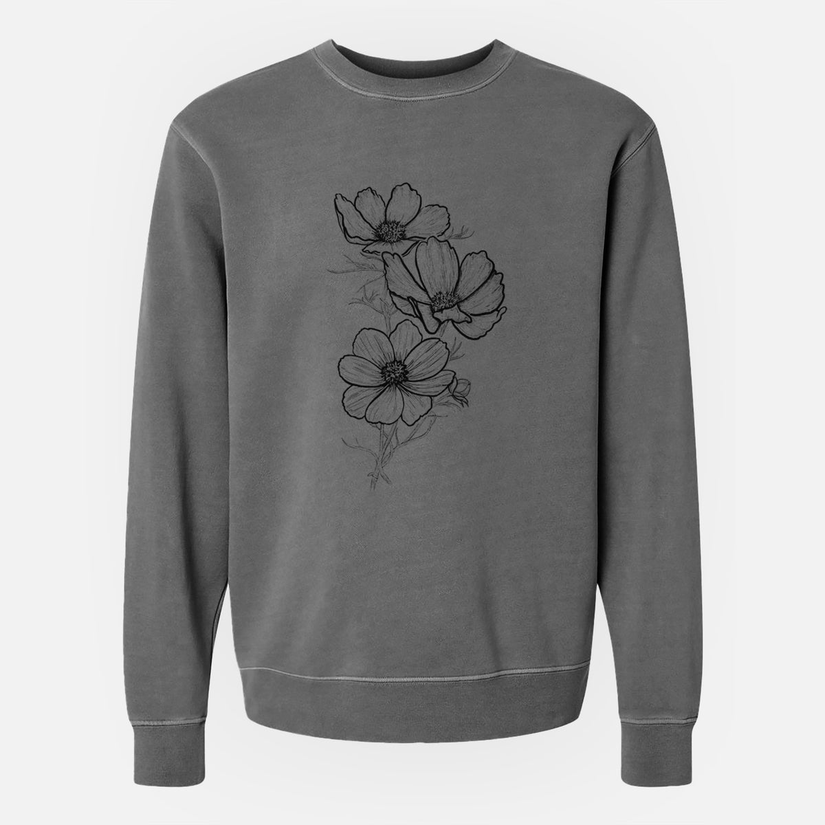 Garden Cosmos - Apollo White Cosmos bipinnatus - Unisex Pigment Dyed Crew Sweatshirt