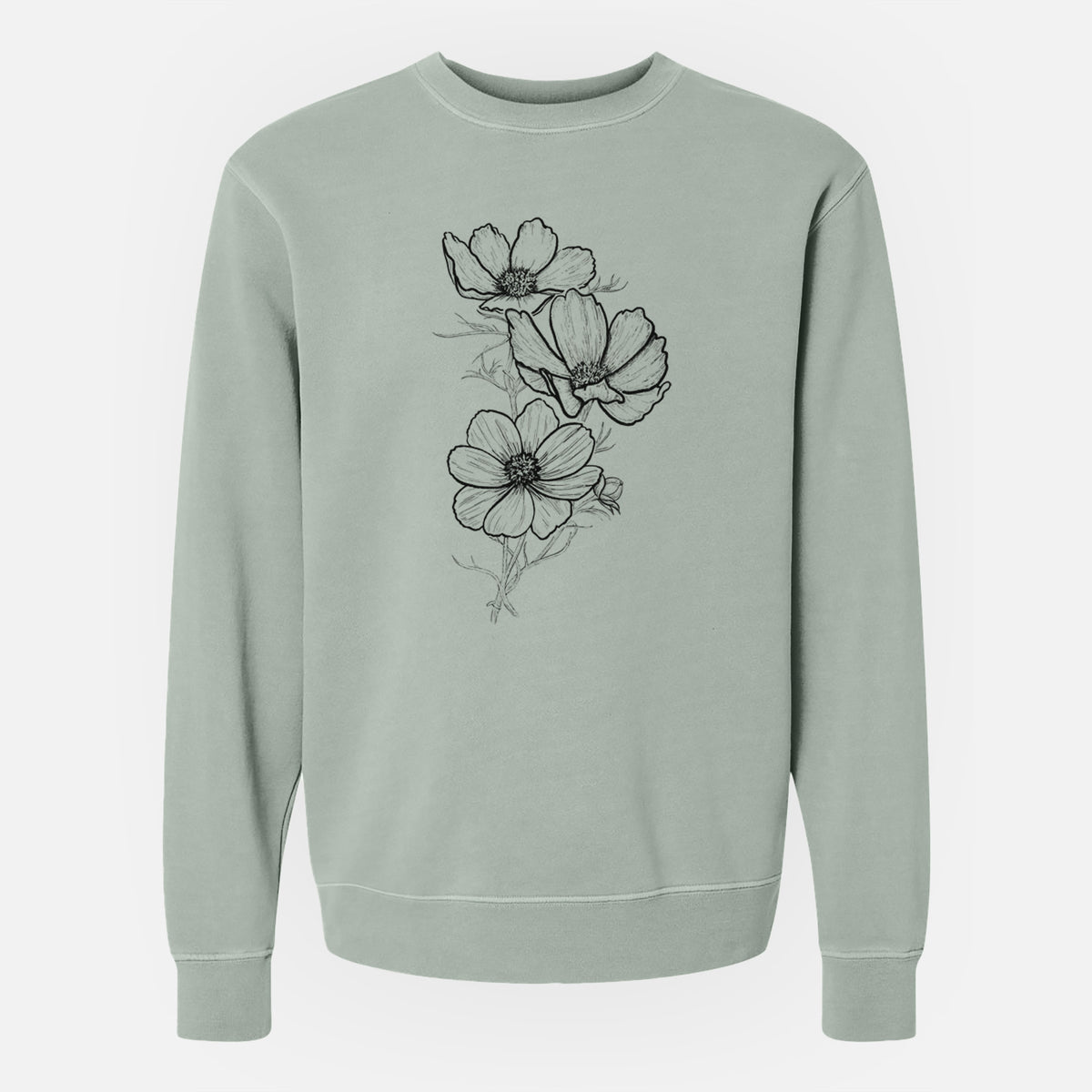 Garden Cosmos - Apollo White Cosmos bipinnatus - Unisex Pigment Dyed Crew Sweatshirt