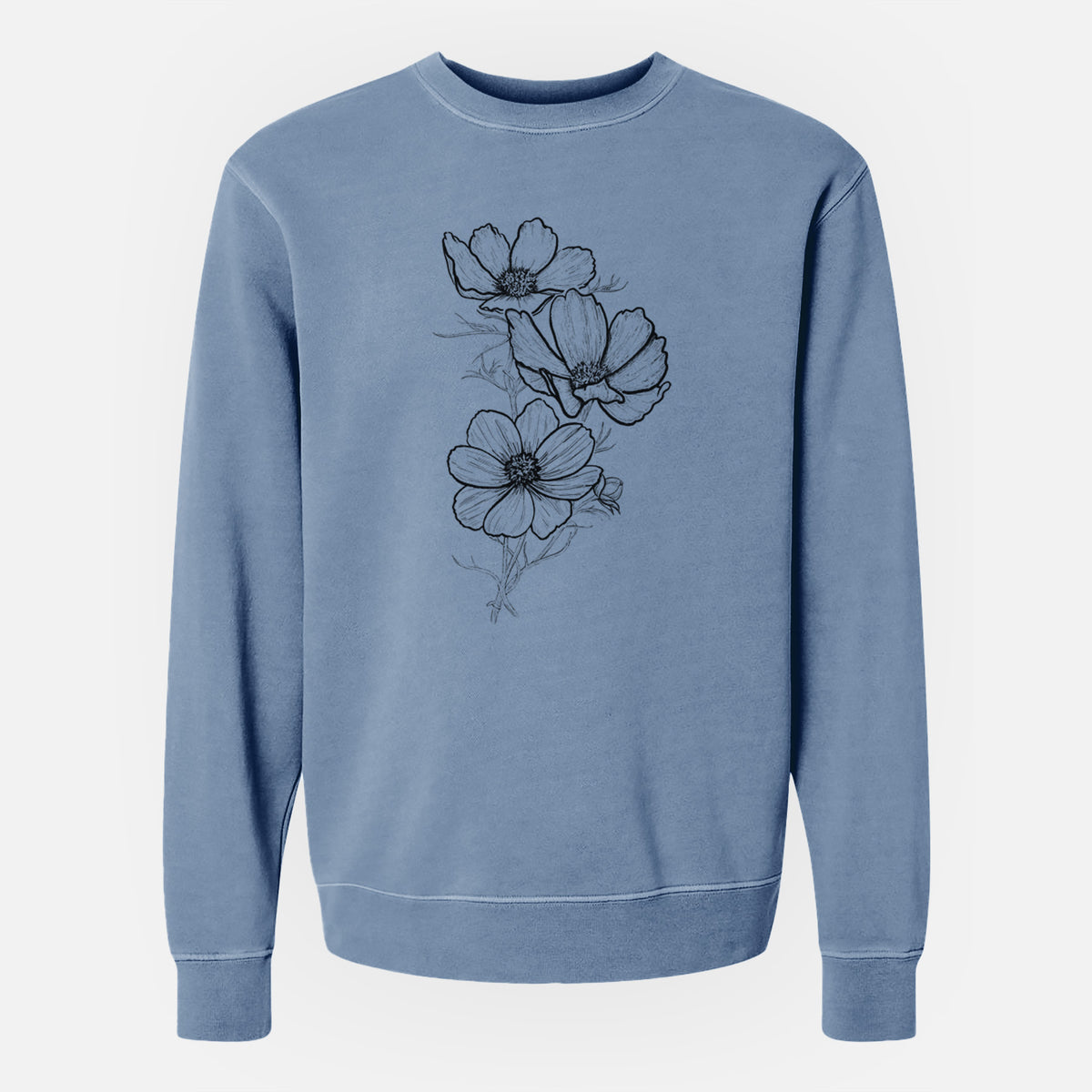 Garden Cosmos - Apollo White Cosmos bipinnatus - Unisex Pigment Dyed Crew Sweatshirt