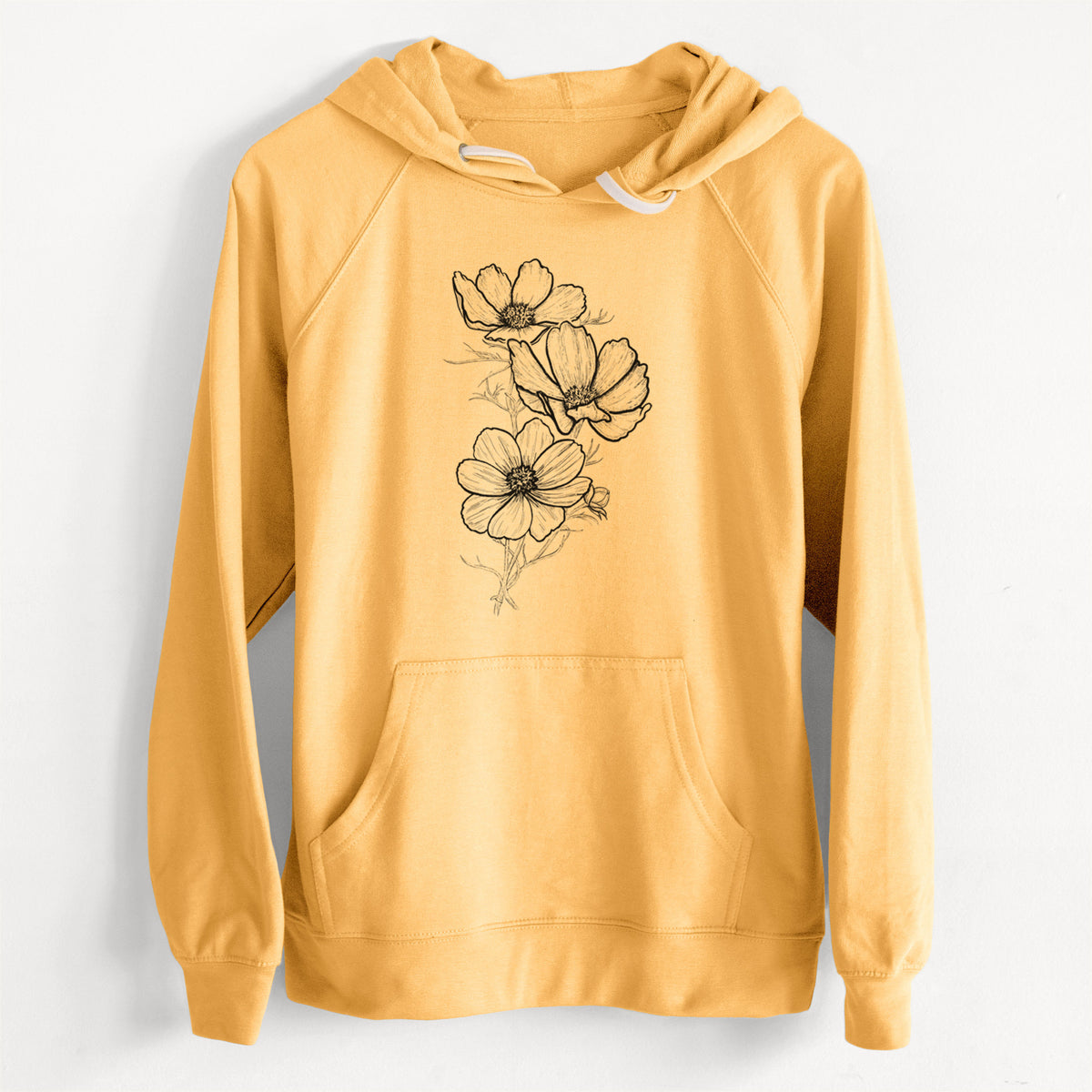 CLEARANCE - Garden Cosmos - Apollo White Cosmos bipinnatus  - Unisex Slim Fit Loopback Terry Hoodie