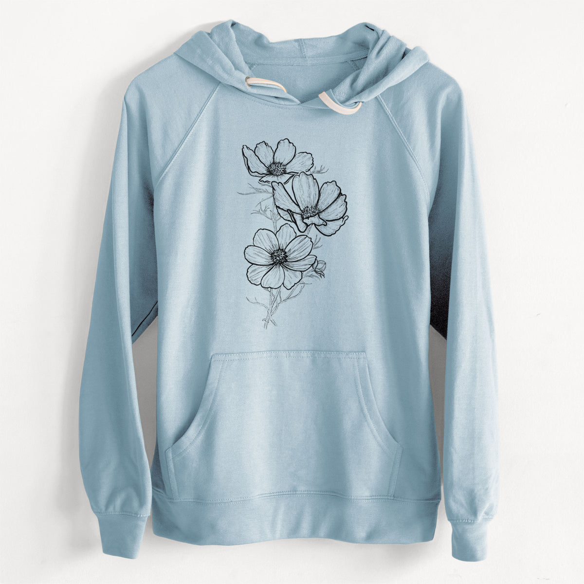 CLEARANCE - Garden Cosmos - Apollo White Cosmos bipinnatus  - Unisex Slim Fit Loopback Terry Hoodie