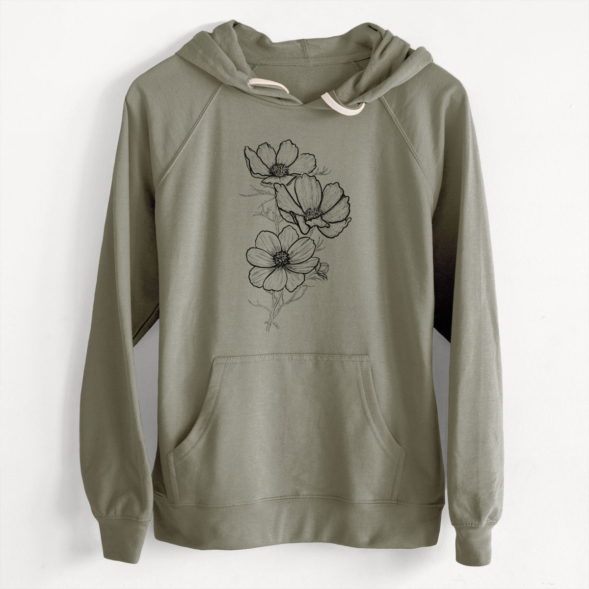 CLEARANCE - Garden Cosmos - Apollo White Cosmos bipinnatus  - Unisex Slim Fit Loopback Terry Hoodie